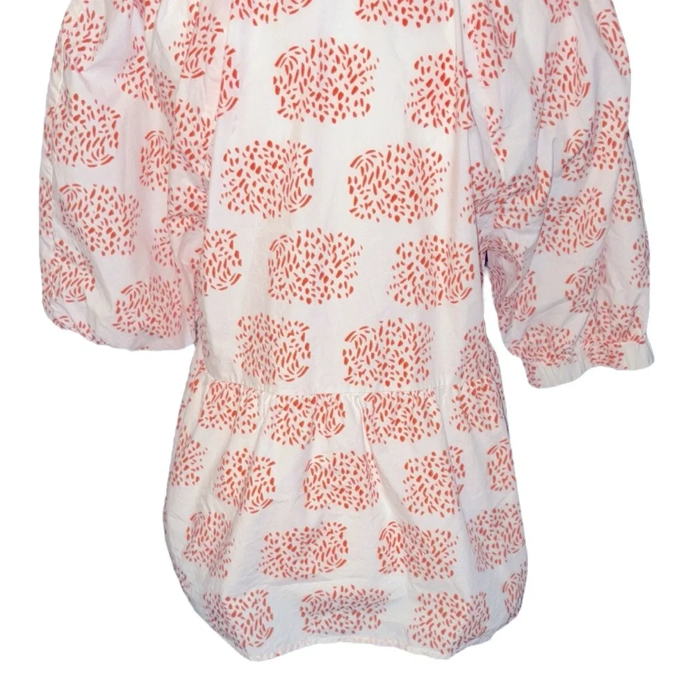 Anthropologie Moglea Danae White & Orange Puff Sleeve Babydoll Poplin Blouse - M